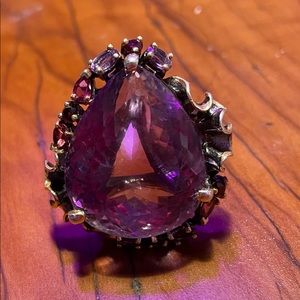 Natural Amethyst 48 carat+ black sterling setting size 8.5 ring